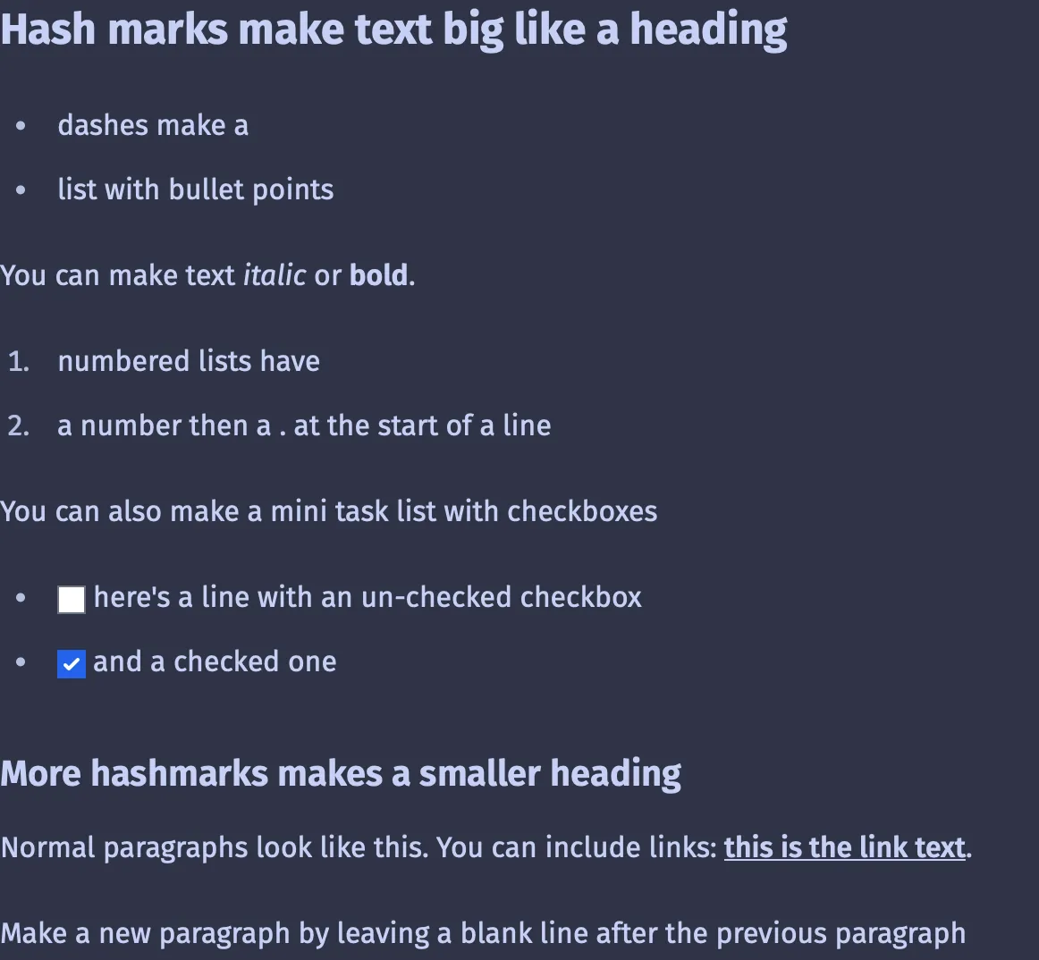 The above markdown code snippet, rendered as formatted text