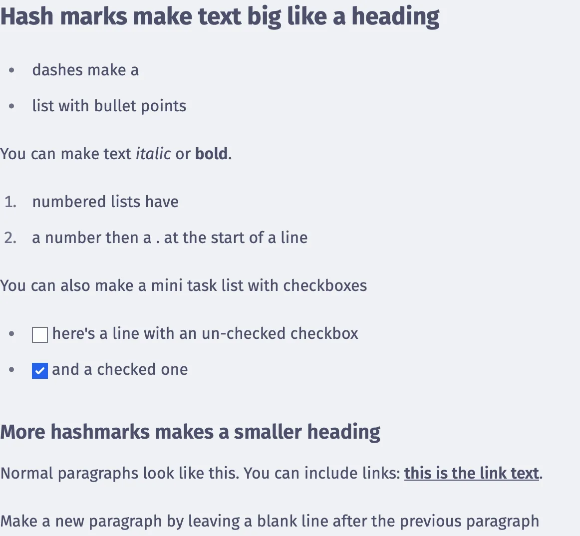 The above markdown code snippet, rendered as formatted text